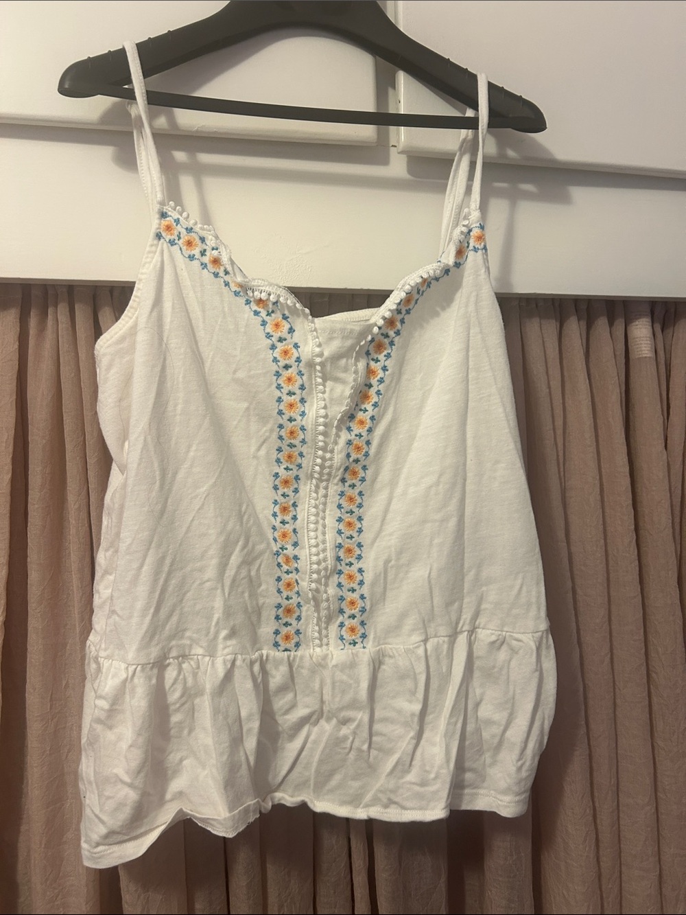 Maurices White Peplum Tank with Orange and Blue Floral Trim
